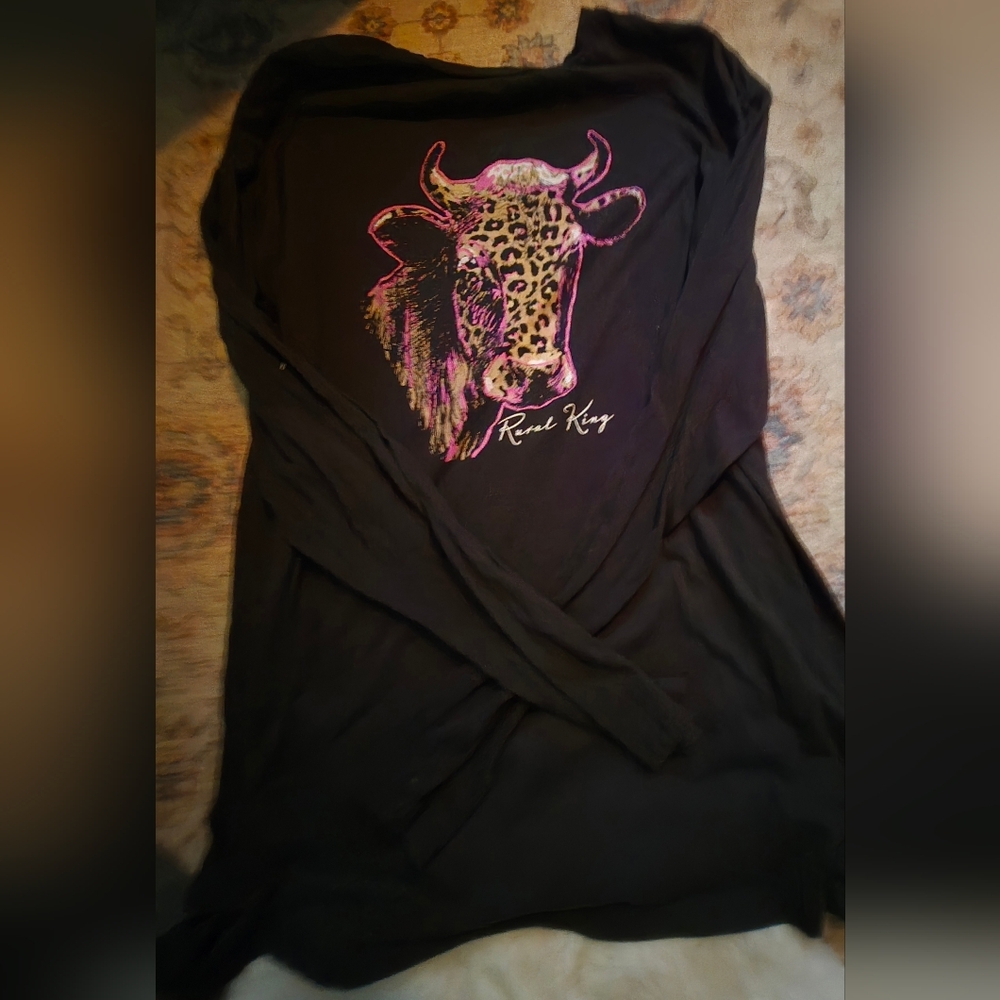 Black Long Sleeve Shirt with Pink Leopard Bull Design